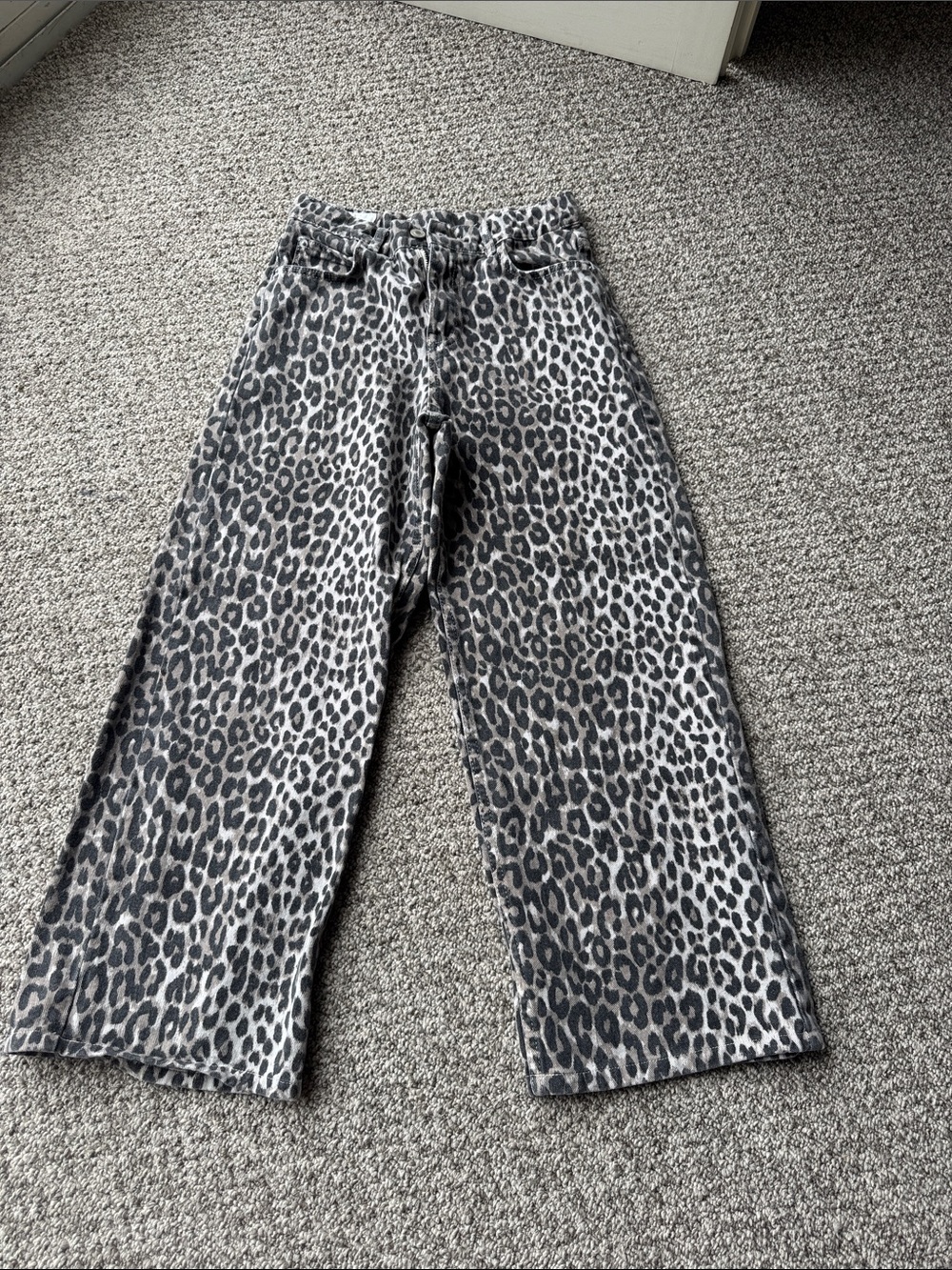 Zara Kids Gray Leopard Print Wide-Leg Pants